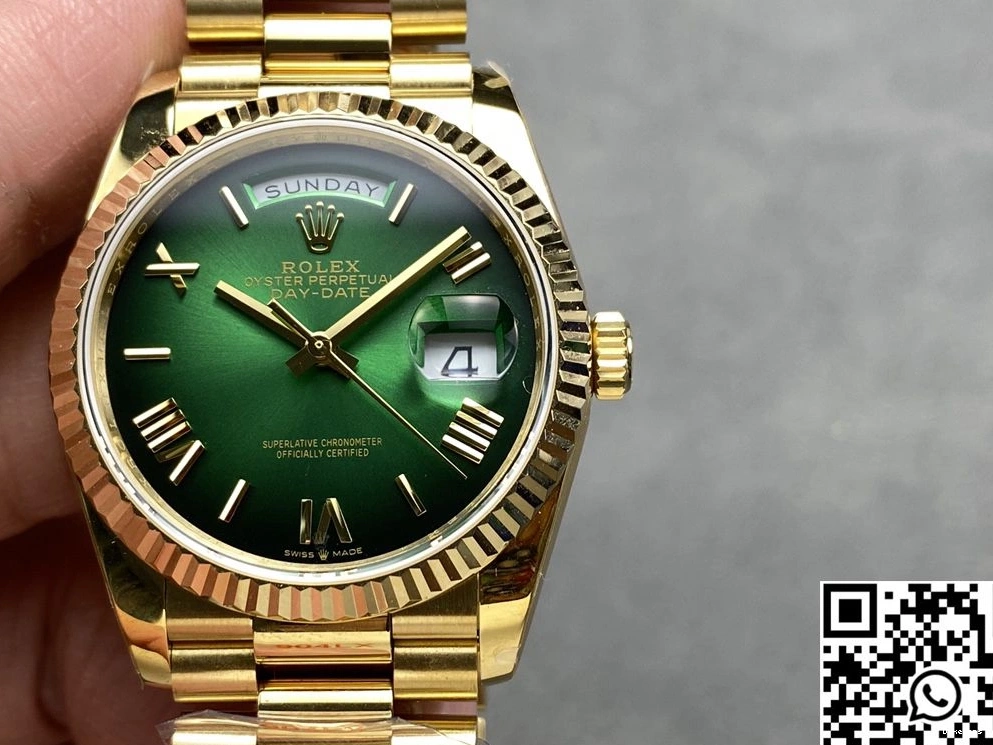 36mm Rolex Date Gold Tungsten Factory Day Dial Green M128238-0118 Yellow QF Steel v5 1118